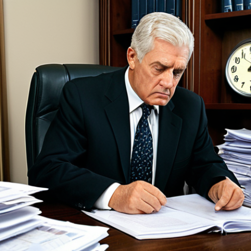 Home 6 Traditional Business Approach**
A professional male executive in a conservative, dark business suit, wearing a modest tie, is seated at a large, traditional wooden desk. He intently reviews stacks of printed reports and paper spreadsheets. The office environment is formal, with heavy drapes, a large analog clock on the wall, and an older model desktop computer. The lighting is subdued, conveying a static, unhurried atmosphere. The focus is on traditional, long-term planning and historical data. Professional photography, high detail, perfect anatomy, correct proportions, natural pose, fully clothed, modest clothing, appropriate attire, professional dress, safe for work, appropriate content, family-friendly.
**
