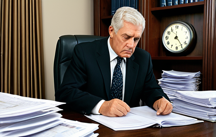 Traditional Business Approach**
A professional male executive in a conservative, dark business suit, wearing a modest tie, is seated at a large, traditional wooden desk. He intently reviews stacks of printed reports and paper spreadsheets. The office environment is formal, with heavy drapes, a large analog clock on the wall, and an older model desktop computer. The lighting is subdued, conveying a static, unhurried atmosphere. The focus is on traditional, long-term planning and historical data. Professional photography, high detail, perfect anatomy, correct proportions, natural pose, fully clothed, modest clothing, appropriate attire, professional dress, safe for work, appropriate content, family-friendly.
**