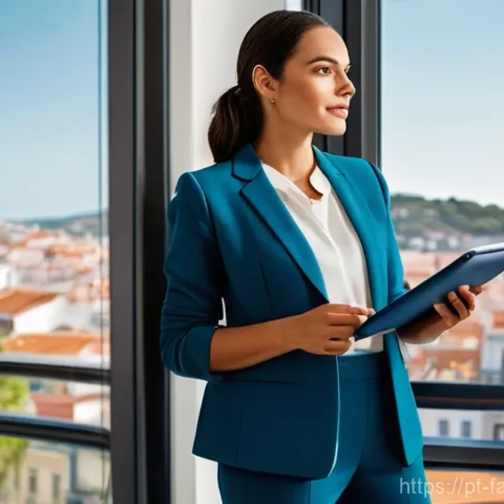 미래 수익의 현재 가치 계산하기 - **Prompt:** A confident adult woman, dressed in a smart, modest blazer and trousers, stands in a bri...