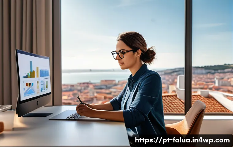 시간 가치 정렬의 변화하는 패러다임 - A modern Portuguese urban professional woman working remotely at a cozy home office with a large win...