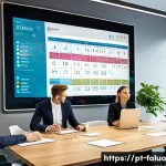 Home 19 시간 가치 정렬을 위한 팀워크의 중요성 - A modern office scene depicting a diverse team of professionals collaborating around a large digital...