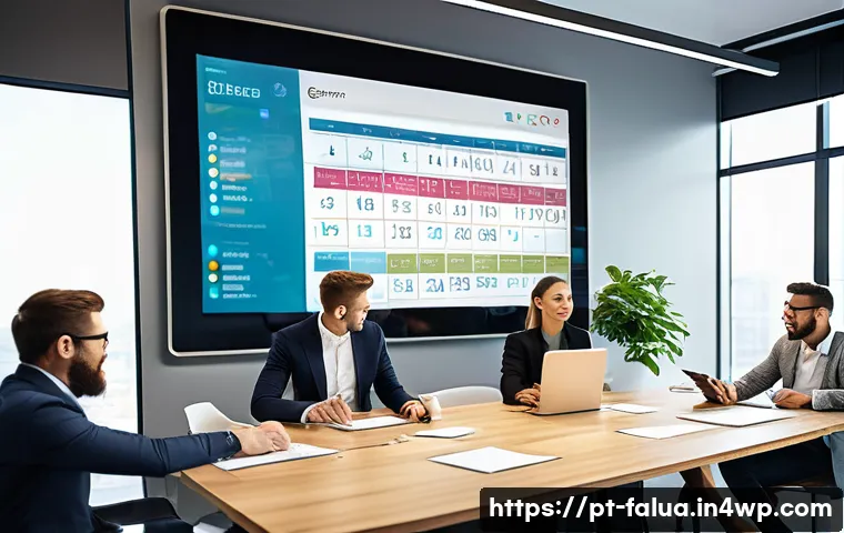 시간 가치 정렬을 위한 팀워크의 중요성 - A modern office scene depicting a diverse team of professionals collaborating around a large digital...
